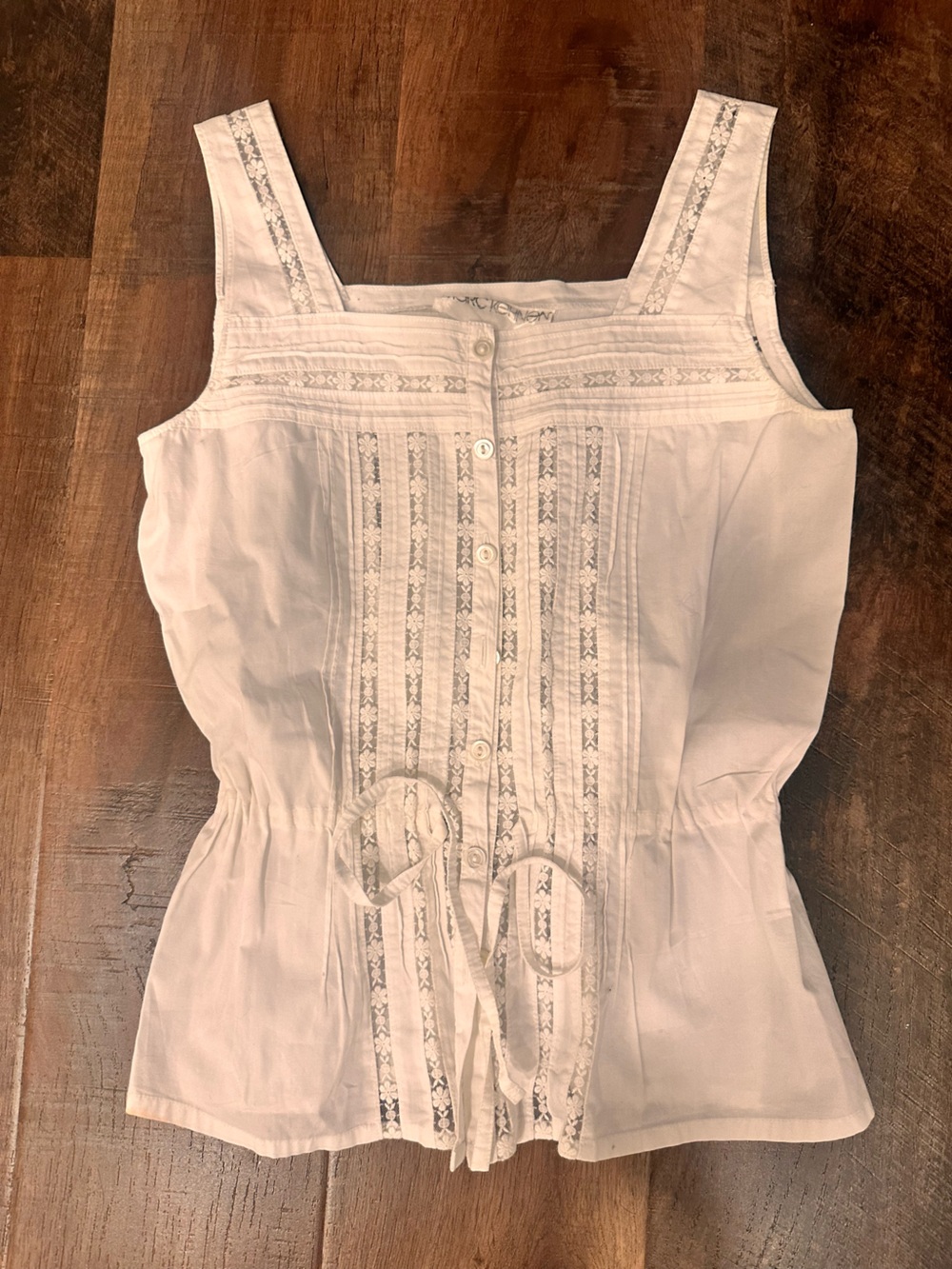 Women’s White Lace-Detail Sleeveless Tie-Waist Top small